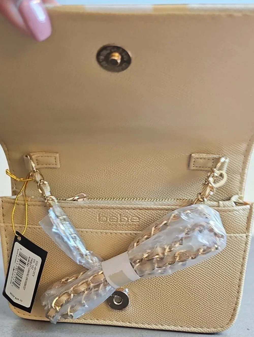bebe Beige Nwt  & White Canvas Crossbody  Wallet Bag